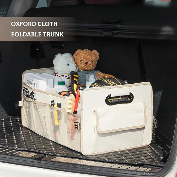 JiatuA Car Trunk Organizer, Car Organizers and Storage Collapsible Multi Compartment Container Box, Adjustable Car Accessories for SUV Sedan Truck, Standard Size, Beige | Sturdy, Large Capacity, Clean Decor, Multi Compartment Container Box, Adjustable ...