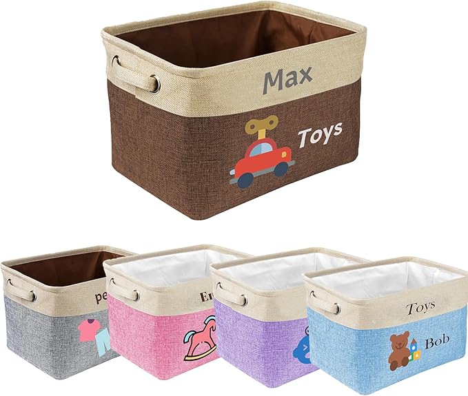 Personalized Baby Toy Storage Basket Custom Toy Box with Name Storage Organizer Collapsible with Handles for Girl Boy