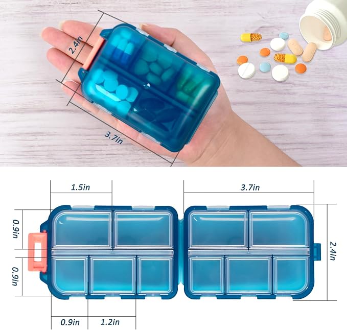 3 Pack Pill Organizer Travel Case - 10 Compartments Large Weekly Pill Container with 420 Labels, Double Lock Design, Portable for Home/Travel/Purse