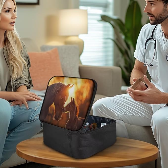 Rnyleeg Sunset Horse First Aid Kit for Home First Aid Bag Empty Emergency Medical Kit Portable Basic Outdoor Essentials Survival Kit