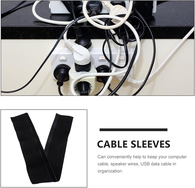 SHINEOFI Flexible Neoprene Cable Sleeve Cord Hider for Computer Wire Management Protective Wrap for Desk and Tv Cables Pet-Resistant Organizer Cover for Charging and USB Cords Black
