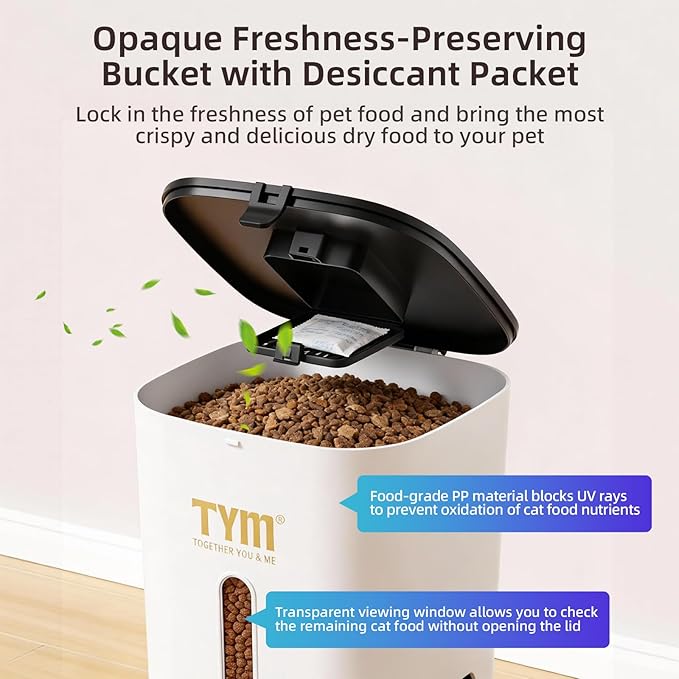 TYM Automatic Cat Feeder, 7L Time Cat Food Dispenser for Dry Food, APP Control Pet Feeder Programmable Portion Size, Auto Feeder for Cats Small Dogs with Stainless Bowl, Large Capacity (Not WiFi)