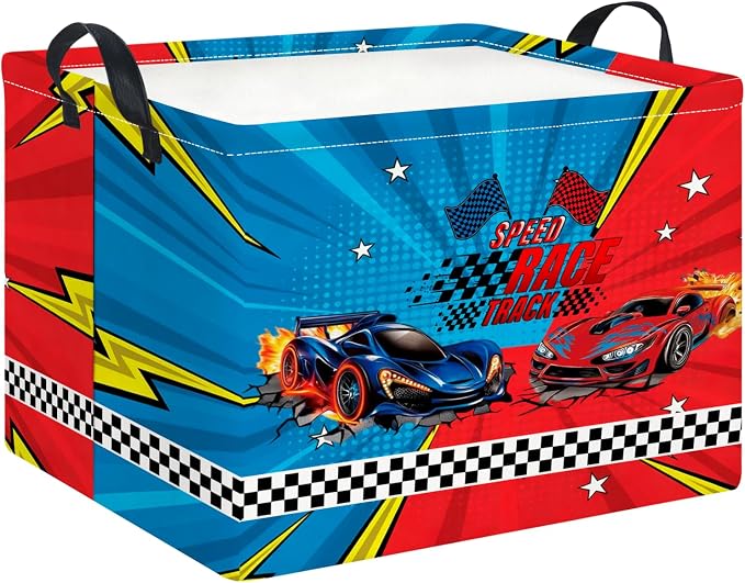 Rectangle Storage Basket with Handles,Collapsible Storage Bin,Books Box,Gift Basket(Red vs. Blue Racing)