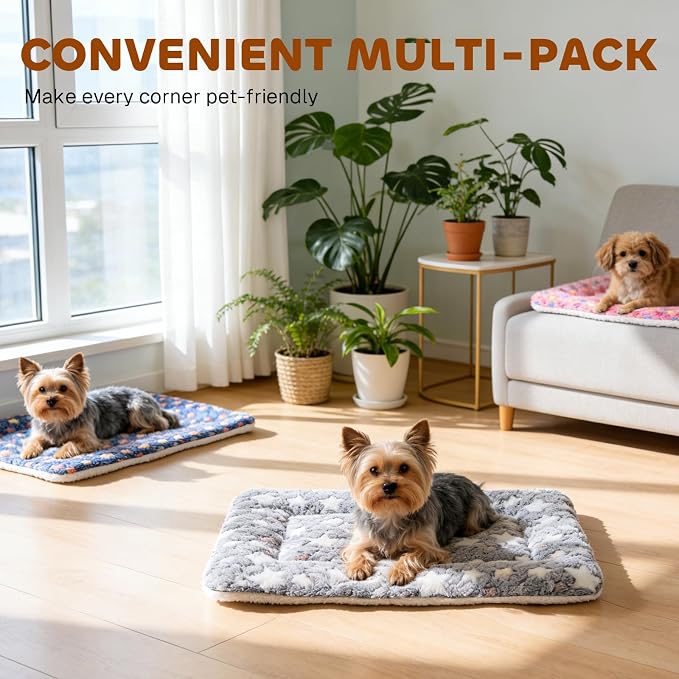 Mora Pets Dog Crate Pad Bed Ultra Soft Pet Mat Star Print 2 Pack 24 in Pink | Washable Crate Mat for Small Medium Large Dogs, Reversible Fleece Dog Crate Kennel Mat Flat Cat Bed Liner