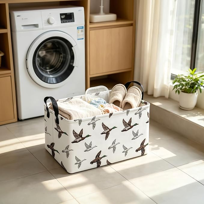 Rectangular Storage Basket Nursery Toy Organizer Mallard Duck | Storage Bin Foldable Canvas with Handles for Organizing Home Kitchen Children Toys Office Closet Shelf Baskets