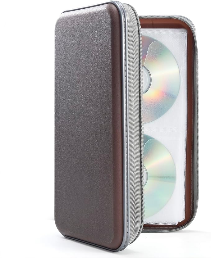 UENTIP CD Case,96 Capacity Hard Plastic DVD Case Holder for Car Home Travel | CD DVD Storage,Zipper Closure,Scratch-Resistant Sleeves,Stay Away Dust and Damp,Storage Music Video Gaming Discs Blu-ray