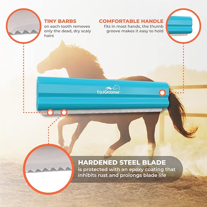 EquiGroomer Deshedding Brush, 8-Inch for Horses and Large Pets, Turquoise, Removes Loose Dirt, Hair, and Fur, Professional Undercoat Grooming Tool