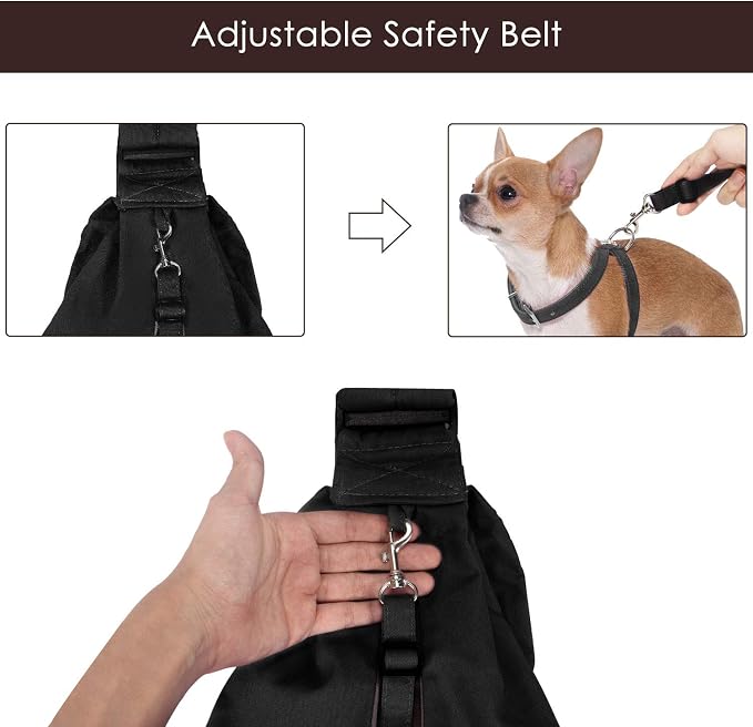 Lukovee Pet Sling, Puppy Small Pet Cat Carrier with Safety Hook | Hands-Free,Padded Strap, Breathable, Adjustable, Storage Pocket, Tote Bag Shoulder Bag with Front Pocket (Black, M)