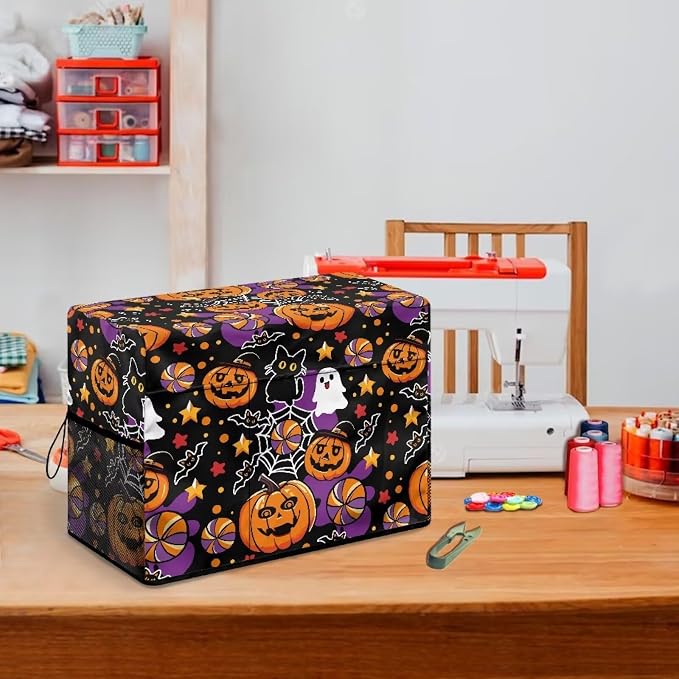 Halloween Theme Sewing Machine Cover with Storage Pockets | Dust & Pet Hair Protection,Fits Standard Singer, Brother and Janome Machines, Protecting & Decorating Your Sewing Space