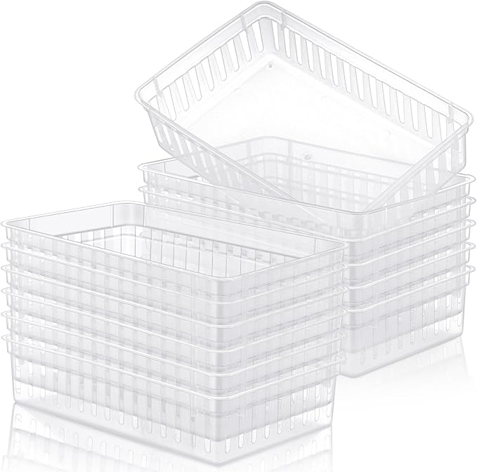 Wenqik Set of 12 Small Plastic Baskets for Organizing, Clear