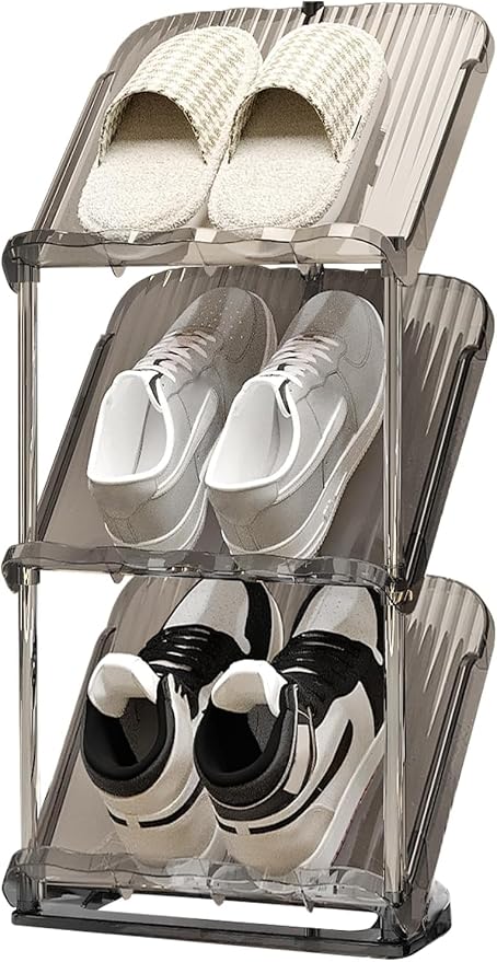 Clear Narrow Shoe Rack for Entryway - Free Standing Shoe Storage Organizer | Space Saving Design, Easy To Assemble, Fits Entryways and Closets, Sturdy Organizer For Living Room