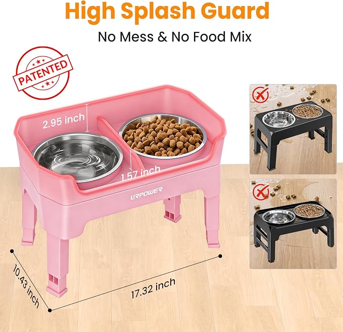 URPOWER Elevated Dog Bowls, 3-in-1 Double Deck Raised Dog Bowl Stand | 4 Height Adjustable Raised Stand with 2 Stainless Steel Food Bowls & Licking Plate for Small, Medium & Large Dogs