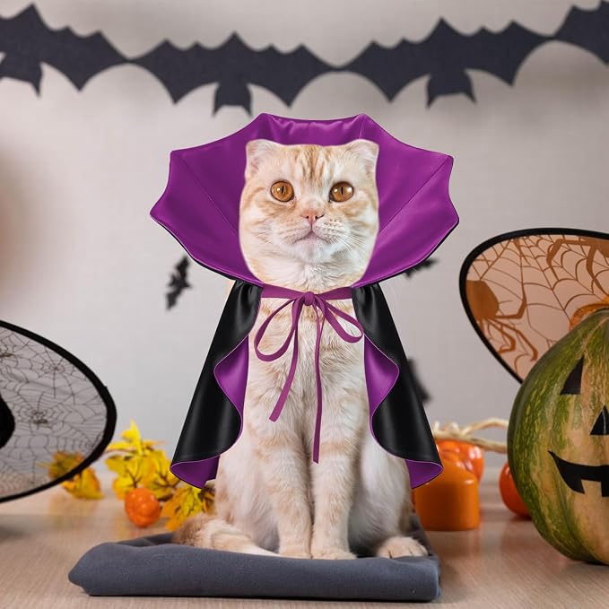 Dog Halloween Costume, Pet Cape for Small Puppy Dogs Cat Funny Red & Black Halloween Costumes with Neck Armor Adjustable Strap Idea for Vampire Party Cosplay (Purple, S)