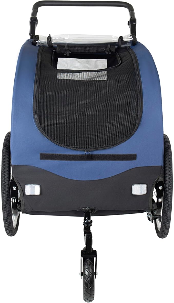 2-in-1 Bike Trailer & Pet Stroller for Dogs up to 110lbs– Foldable Pet Carrier Cart with Front Caster & 20'' Quick Release Air-Filled Wheels, Breathable Mesh and PVC Rain Cover, Dark Blue