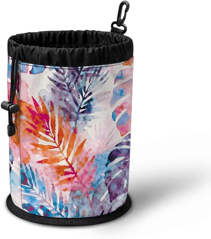 Tropical Leaf Clothespin Bag Holder Outside, Hanging Clothes Pin Bag with Drawstring Closure, Large-Capacity Clothespin Storage Organizer with Hooks