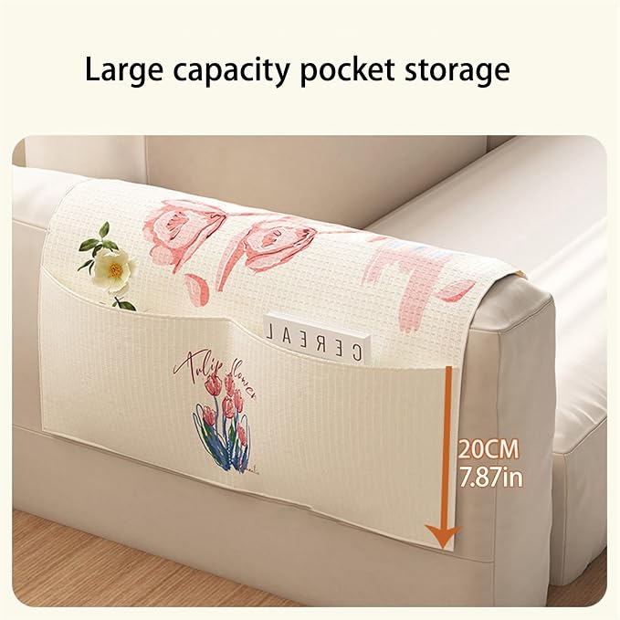 Anti-Slip Sofa Armrest Organizer Dustproof Couch Arm Covers with 3 Pockets Universal Non-Slip Arm Rest Covers for Sofa Waterproof Furniture Protector Arm Chair Covers(7.0*115cm (with three pocke