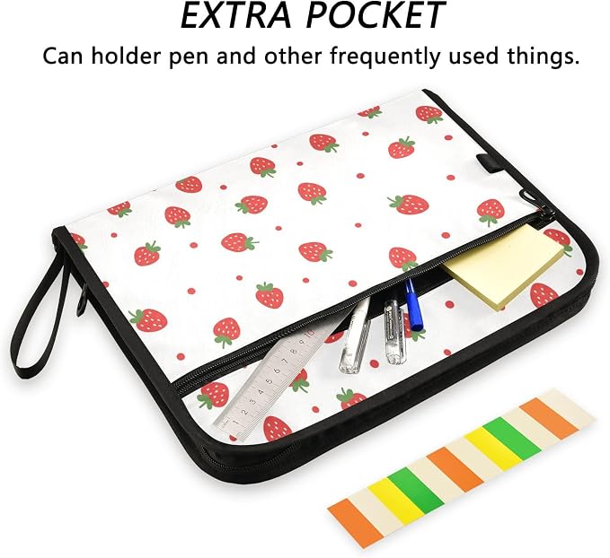 13 Pocket Zipper Expanding File Folder A4 Strawberry Fruit | Accordion File Organizer with Front Pouch A4 Letter Size Portable Folders for Documents Receipt School Office Supplies