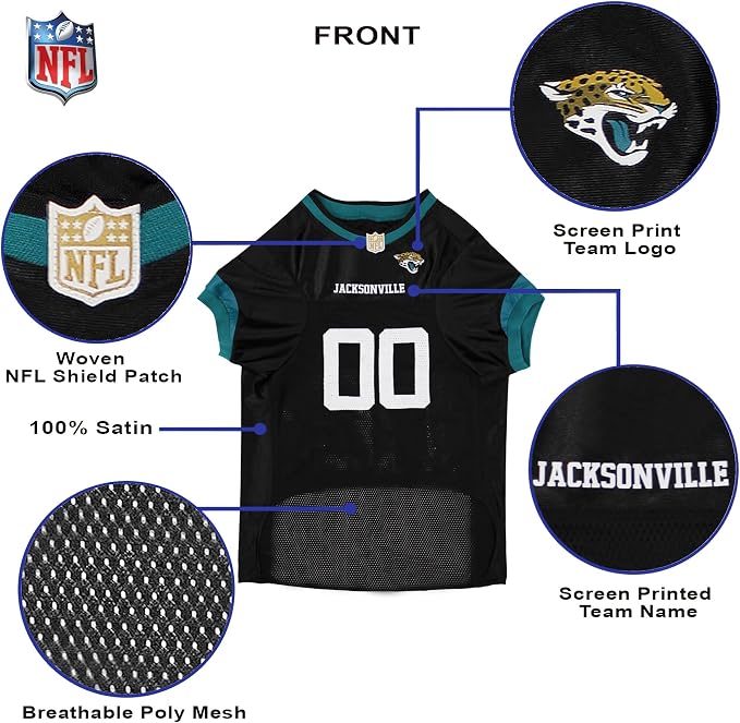 Pets First NFL Jacksonville Jaguars Dog Jersey, Size XX-Large, Football Shirt Costume for Pet, Dog Sports T-Shirt, NFL Team Clothing for Cats, Licensed Pet Apparel Available in 7 Sizes and 32 Teams