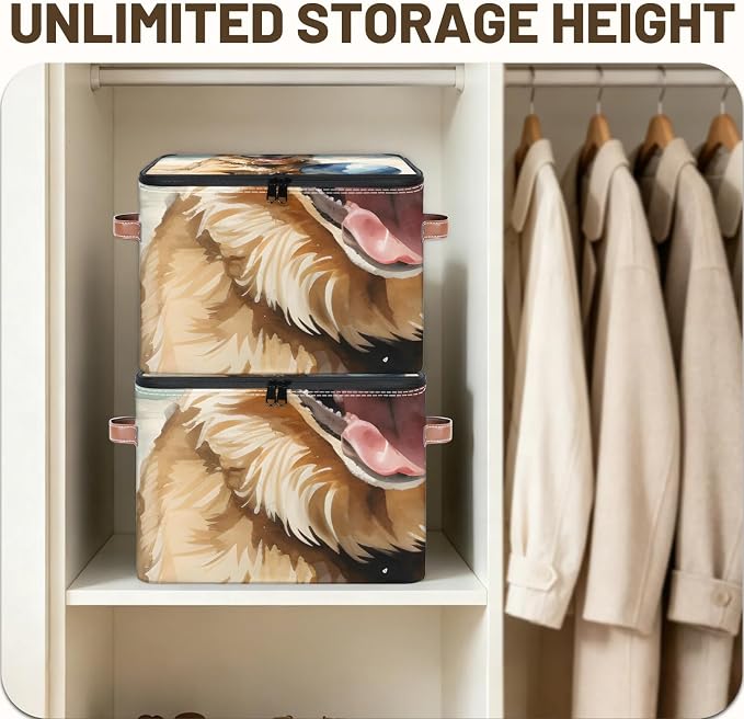 Dog Puppy Foldable Storage Bin with Lid Zipper | Closet Shelf Organizer, Boxes, Basket Containers for Home, Lidded Storage Cube for Bedroom, Waterproof, with Handles