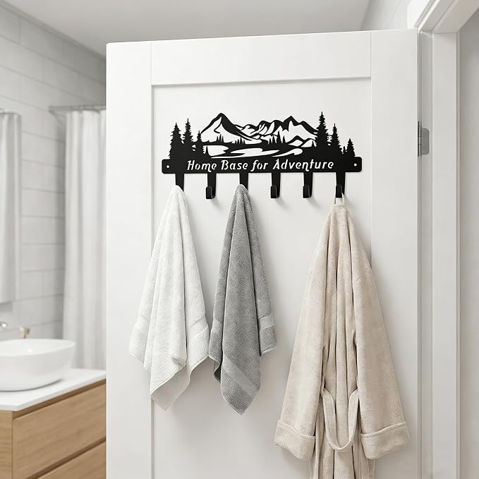 Metal Key Holder for Wall, Wider Spacing Key Hooks Hanger Rack Wall Mounted with Screws and Anchors, Mountain Wall Decor for Entryway Front Door Kitchen Hallway Garage Mudroom Office 13.5inches/34cm