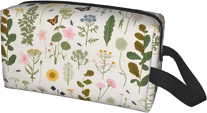 Vintage Botanical Insect Makeup Bag - Durable 600D Oxford Fabric Travel Cosmetic Bag, Shockproof Foam Padded Toiletry Organizer for Gym & Daily Use 10x6.2x4.9 Inch