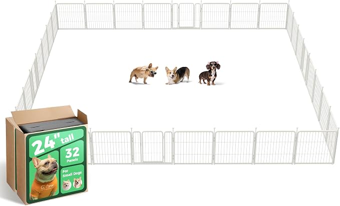 FXW Rollick Dog Playpen, Indoor, Yard & RV Camping, 24" H, 32 Panels | Easy setup, Heavy-duty, DIY layouts, Walk-through gate, for Puppies & Small Dogs, Patented