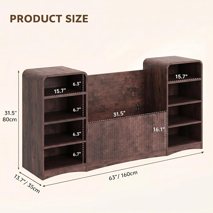U-Shaped Shoe Cabinet Bench with Flip-Open Box & Shelf, Walnut | 63" W Lift-Top Storage Wooden Bench for Entryway, Living Room, Hallway