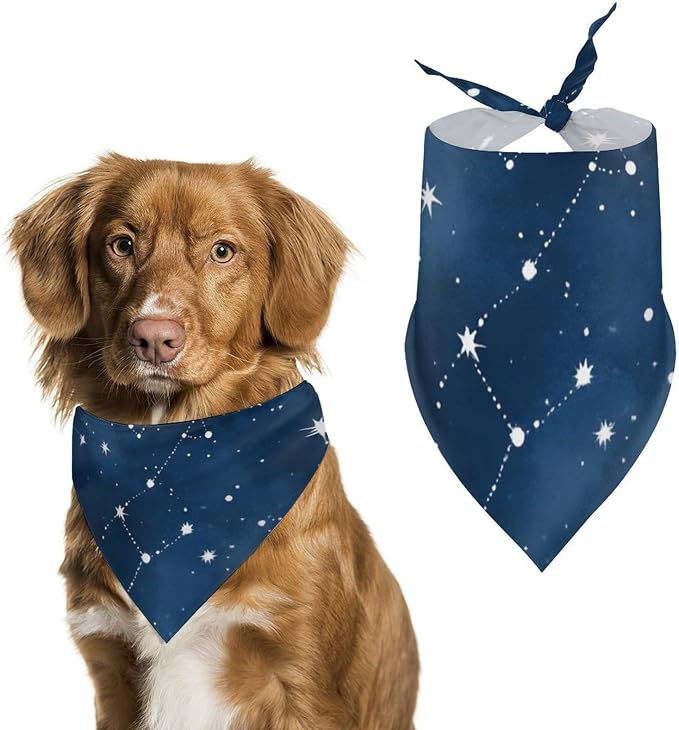 Lightweight Washable Pets Casual Fashion Scarf, Adjustable Comfy Constellation Galaxy Starry Night Stars Glow in The Dark Midnight Handkerchief for Wedding, Party, Daily Use