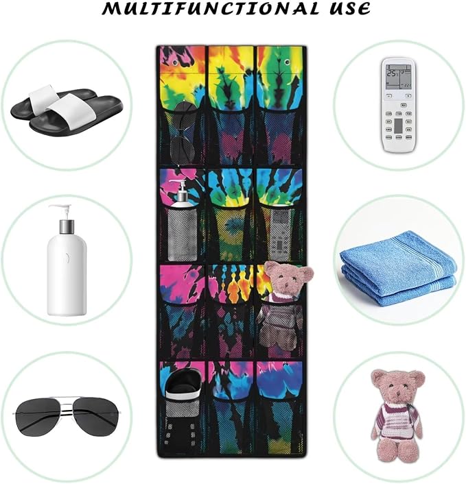 Hanging Shoe Organizer,Blend Pattern Shoe Organizer Door Hanger with 12 Mesh Large Pockets,Behind Door Shoes Hang Holder Rack Waterproof Reusable