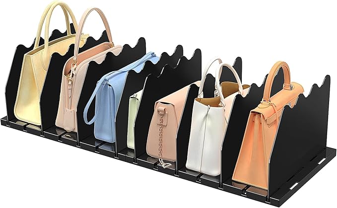 SOYO Adjustable Shelf Dividers for Closet, Purse Organizers for Bag, Black | Acrylic Handbag Storage Pocketbook Organizer, Bookshelf Separators for Bedroom Armoire Wardrobe Office Cabinet