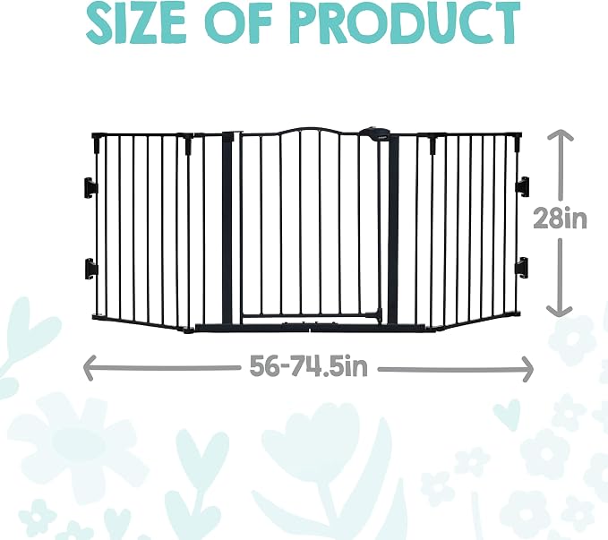 Regalo Safety 56"-74.5" Super Wide Configurable Baby Gate | Hardware Mounted, For Doorways & Open Spaces, For Babies, Toddlers & Pets, Black, Tested & Trusted for 30 Years
