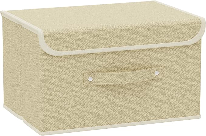 Storage Bins with Handles,Grey and Beige,13x9.1x7.9in,1 Pack | Storage Baskets with PP Board Support,Washable Wardrobe Organisers with Lids,Stackable Organization Bins for Socks,Ties,Scarf