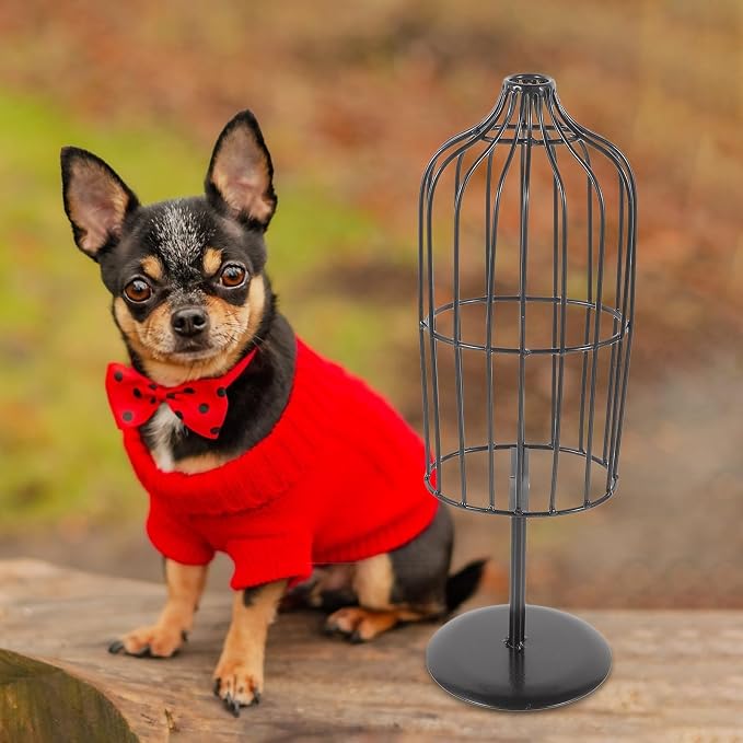 Iron Pet Clothing Mannequin Rack for Dogs and Cats, Black Sturdy Iron Coat Hanger with Unique Design, Practical Small Clothes Display Stand for Indoor and Outdoor Use