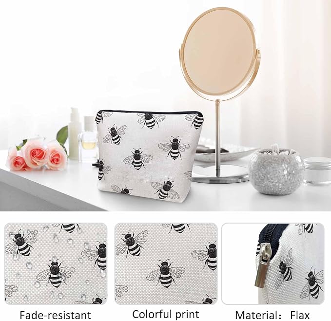 Bumblebee Makeup Bag For Women, Adorable Cosmetic Bag Makeup Bags, Gray Animal Bee Bumblebees Zipper Bag Travel Bags Toiletry Organizers Pouch Bags Washing Bags For Gym Bathroom