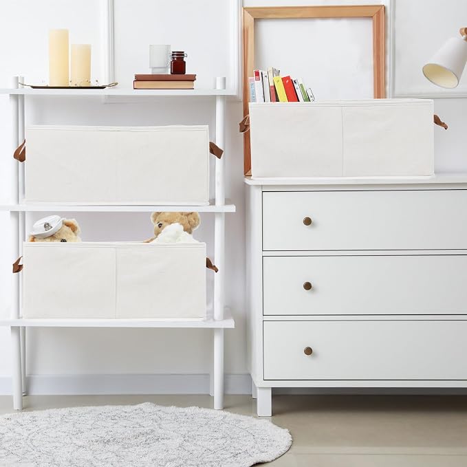 Fordonral Pack of 3 Large Capacity Storage Bins Closet Organizer System, Sturdy Foldable Boxes for Organizing Clothing, Sheets, Toys, Books - Shelf Shelves Basket Bin Linen White