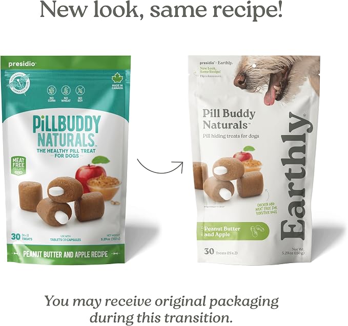 Presidio Earthly Pill Buddy Naturals - PB & Apple Recipe Pill Hiding Treats for Dogs - Make A Perfect Pill Concealing Pocket Or Pouch for Any Size Medication - 30 Servings (Pack of 3)