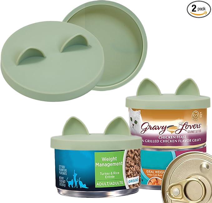 OHMO Cat Food Can Lids for 3oz Small Pet Cans, 2pcs, Sage Green | BPA-Free Silicone Can Cover, 2.5oz, Flexible&Durable, Reusable, Secure Seal, Easy to Clean, Keep Opened Meals Fresh
