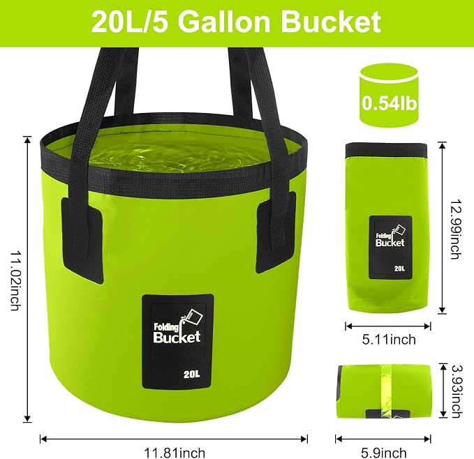 5 Gallon Collapsible Bucket with Handle Car Wash Bucket Cleaning Supplies | Foldable Water Storage Container for Camping Fishing Gardening, Portable Laundry Wash Basin for RV Swamp Emergency Prep Green