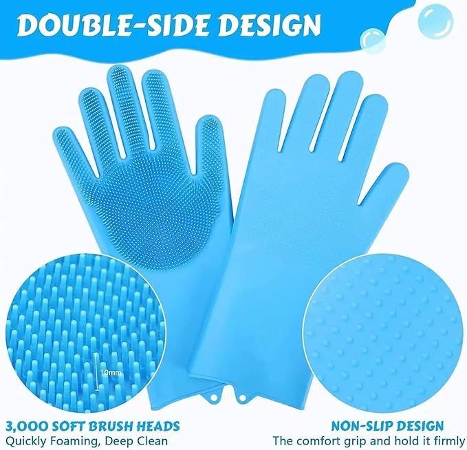 Pet Grooming Gloves for Dogs & Cats, Silicone Deshedding Brush, Gentle Fur Remover, Bathing & Massage Gloves, Blue