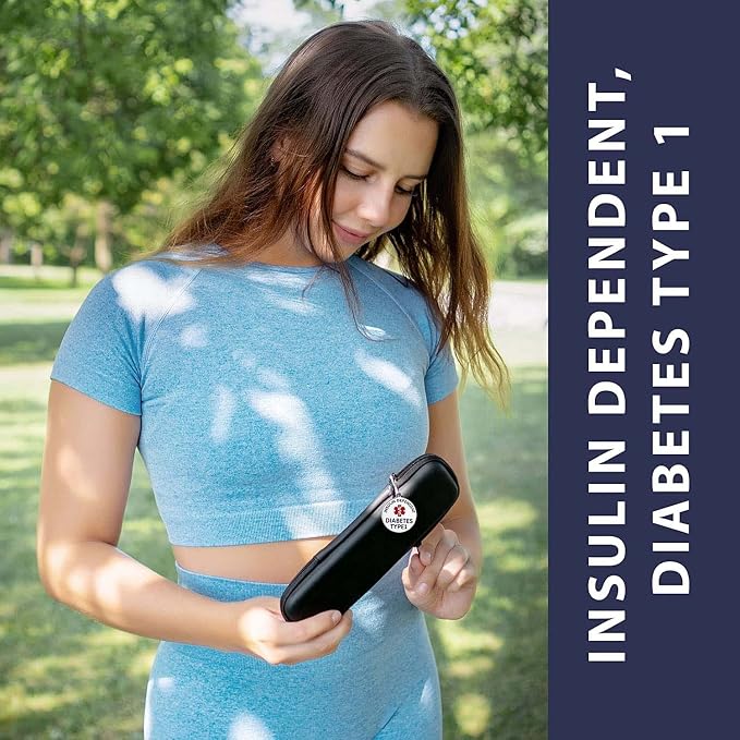 Divoti Type 1 Diabetes (T1D) Medical Alert Bag Tag with Zipper Pull | 1.25" Insulin Dependent Emergency ID | PVD RG Stainless Steel, Dual-Sided Pre-Engraved for Backpacks, Purses & Medical Bags