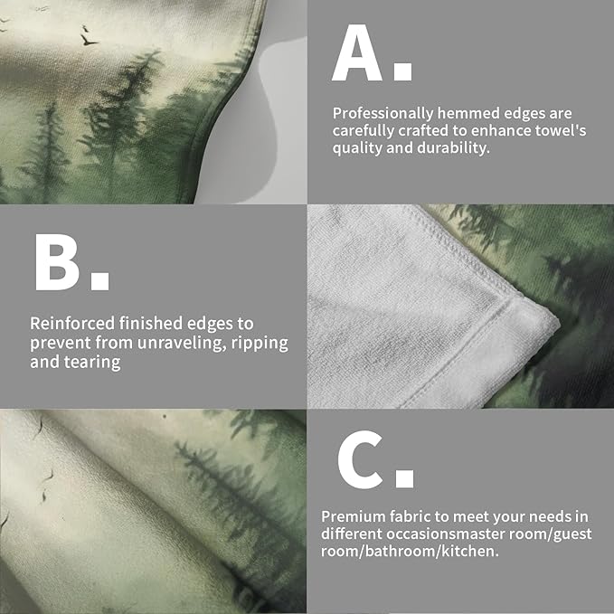 Giwawa Green Misty Forest Hand Towels Set of 2 Mountain Woodland Soft Guest Face Bath Towel Bathroom Decorations Thin Kitchen Tea Dish Towels