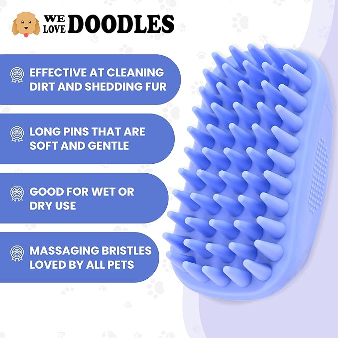 Dog Grooming Bath Brush, Pet Rubber Brush for Shower Scrubbing & Soothing Massage, Ideal for Long & Short Haired Dogs and Cats, Essential Puppy Accessories, 2 Pack [We Love Doodles]