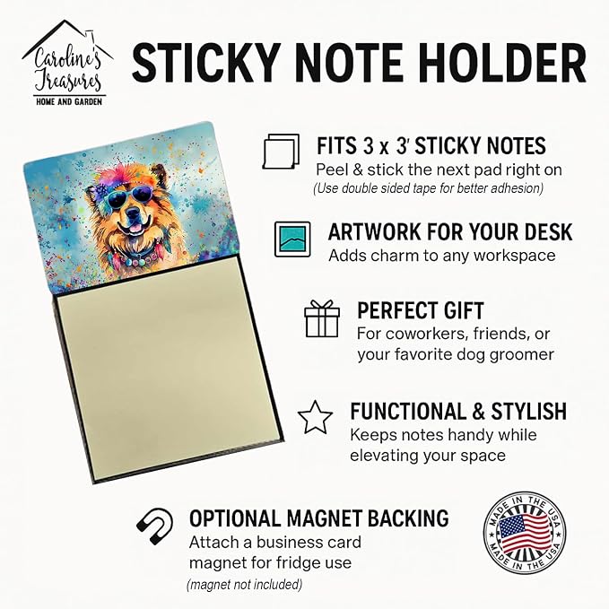 Caroline's Treasures Chow Chow Hippie Dawg Sticky Note Holder Refillable Dispenser Self-Sticky Note Pads, Memo Pads Blank Desk Accessories
