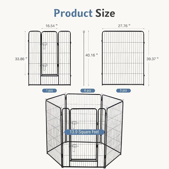 DUMOS Dog Playpen 40 Inch 6 Panels Indoor Outdoor Metal Pet Fence | Foldable Dog Play Pen with Door, Portable Exercise, RV Camping, Puppy Small Medium Large Dogs