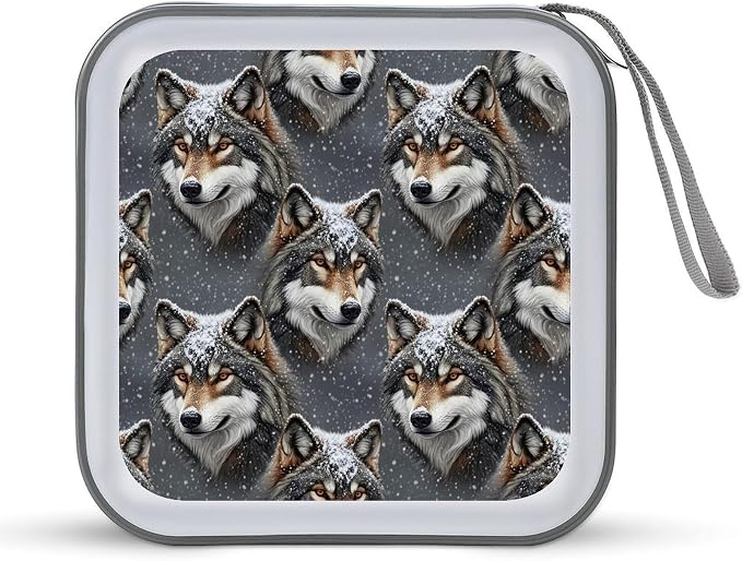Protective DVD Case Holder Wolf, 40-Capacity Hard Plastic Binder with Zipper, Portable CD Organizer for Car Home