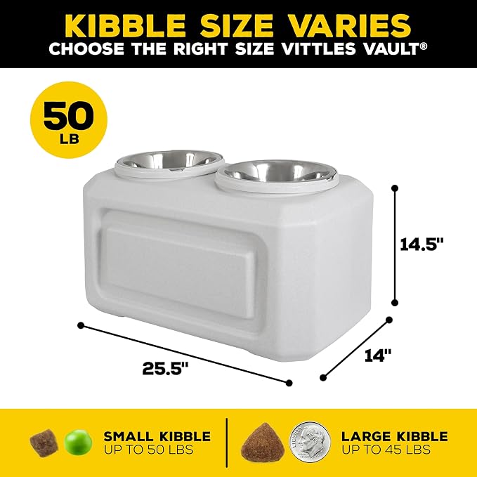 Gamma2 Vittles Vault 2-in-1 Elevated Dog Bowls and Dog Food Container, Up To 50 Pounds Dry Pet Food Storage, Made in USA | Dry Pet Food Storage, Made in USA