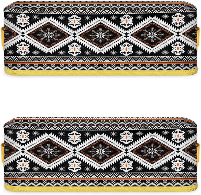 Vintage Ethnic Flower Pattern Bathroom Storage Basket, Foldable with Handle Open Countertop Paper Towel Decorative Box, Toilet Tank Top Shelf Baskets for Home Closet Bedroom Living Room Office