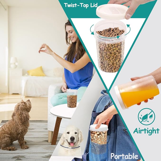 3 Pack Dog Treat Container, Small Airtight Cat Pet Treat Food Container Set | Reusable Plastic Dog Cat Treat Holder with Lid, Cute Pet Treat Cookie Food Storage Container Set for Dogs, Cats