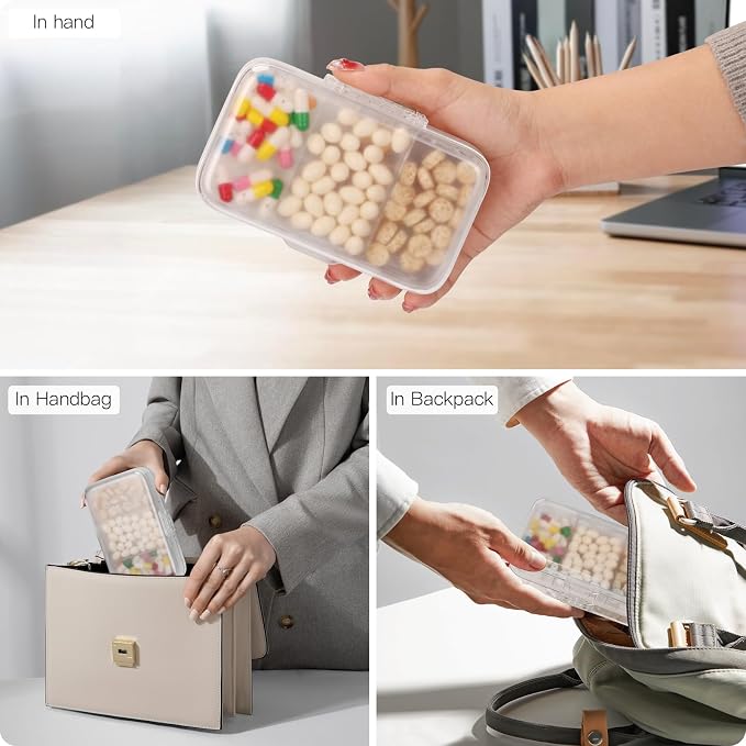 FYY Travel Pill Organizer, Large Weekly Medicine Pill Organizer-Clear | Airtight Moistureproof Medicine Case, Easy to Use, 8 Compartment Pill Box for Vitamins, Fish Oil, Supplements, Mini First Aid