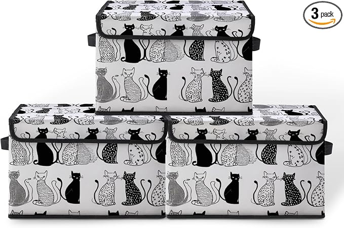 Stackable Storage Bins with Lids,Closet Organizers Fabric Box for Home and Office,Blanket Clothes Organizers,Under Bed Storage Containers 3 Pack